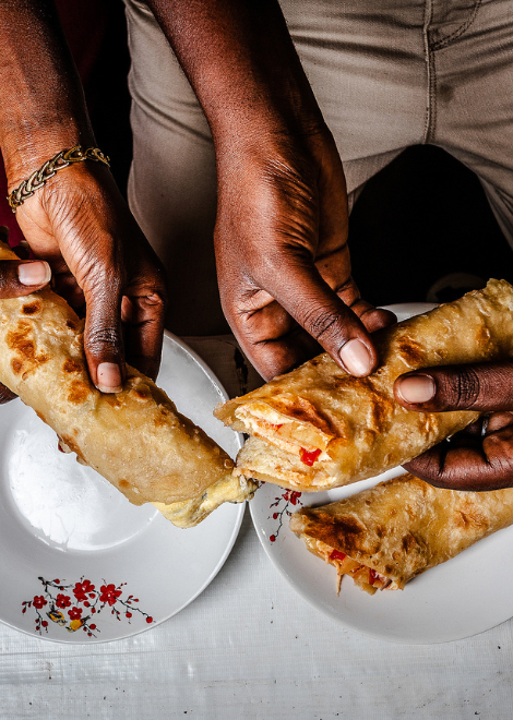 Crisp chapati filled with omelette