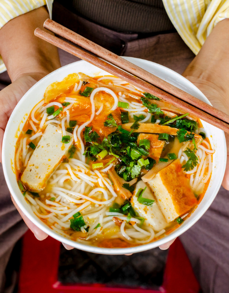 Hearty and hot bun cha ca fish noodle soup