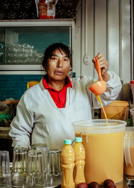 A refreshing glass of jugo de aguaje, bringing the flavours of the Peruvian Amazon to the Andes