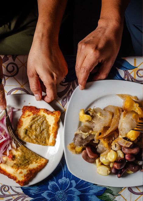 One of the Andes' oldest traditions: chuños con queso, served with local cheese.