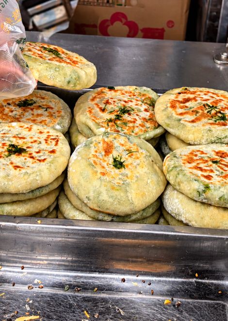 Fennel and egg stuffed cakes, fresh off the griddle.