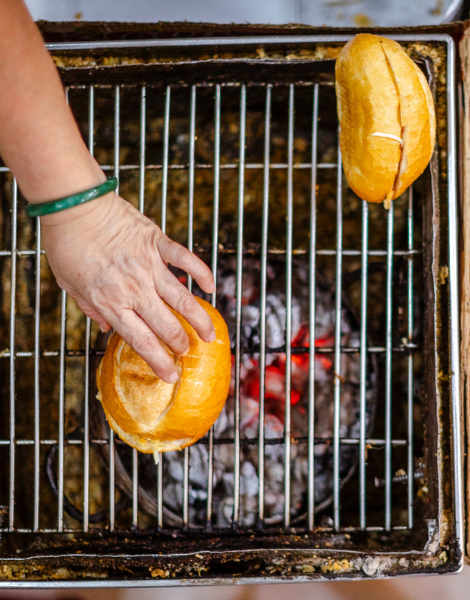 Charcoal toasted bread for an epic bánh mì gà