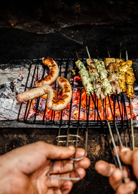 Smoky brochettes cooked over hot charcoal