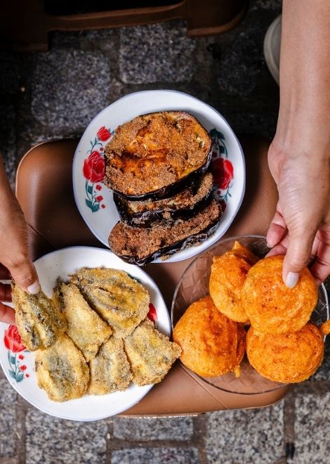 Fried Moroccan aubergine and herby chemoula sardines