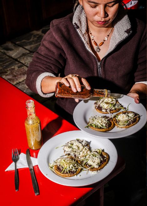  Simple sope with beans and Mexican chilli sauce