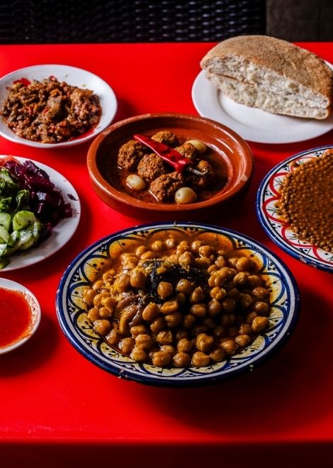 Kefta sardine, Moroccan lentils and chickpea and beef knuckle stew