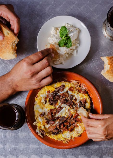 Egg and cured beef khlea tagine, a Fes favourite