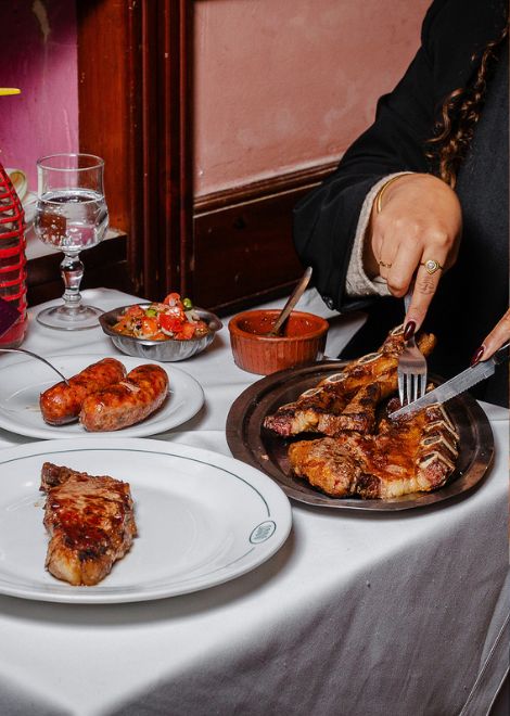 End with smoky tira de asado beef ribs and spiced Argentine chorizo, cooked low and slow over charcoal