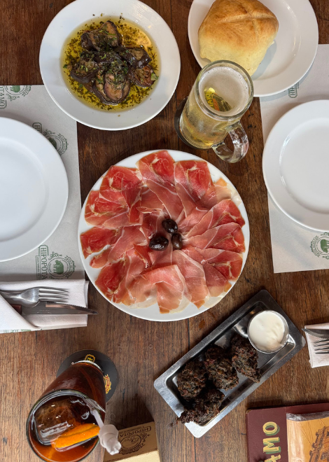 Argentinian cured ham with pickled eggplants and house vermouth