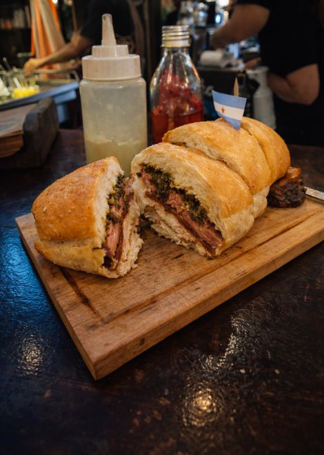 Choripan with zingy chimichurri in San Telmo