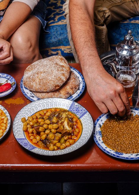 Khreen slow-cooked beef knuckle stew, loubia beans and Moroccan lentils