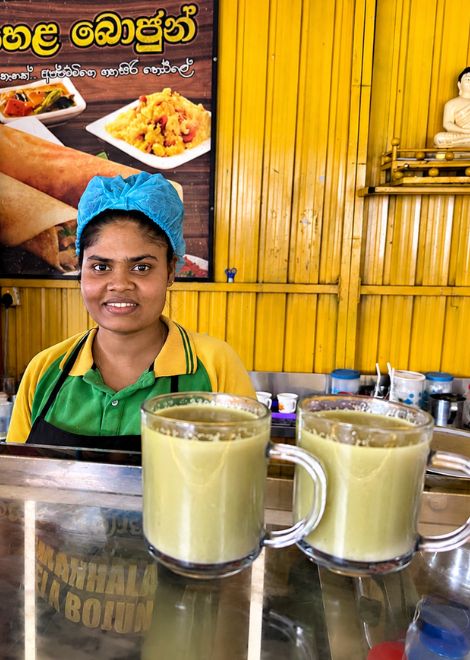 Earthy, nourishing kola kanda made with fresh local greens and rice.