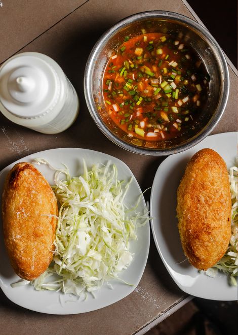 Golden papa rellena, one of Peru's most beloved street foods.