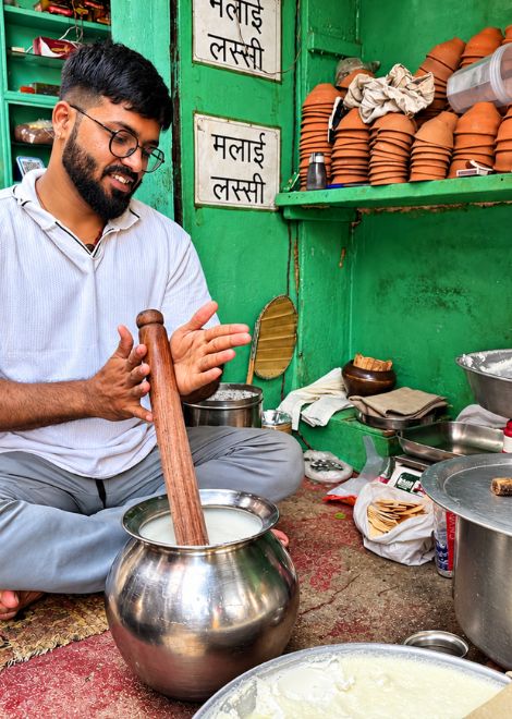 Buffalo lassi churned by hand, just as it has been for generations.