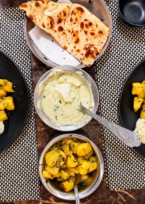 Creamy shahi paneer, jeera aloo and buttery naan.