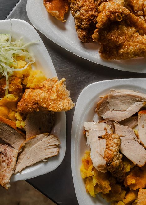 Ultra-crisp hornado crackling with succulent slow-roasted pork.