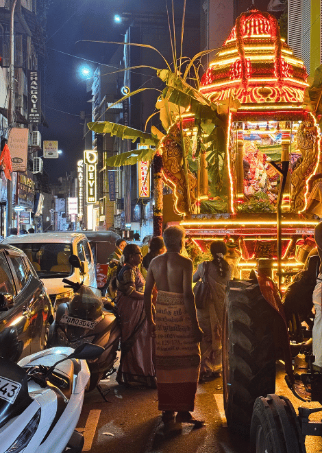 The lights of Colombo flicker to life after sunset.