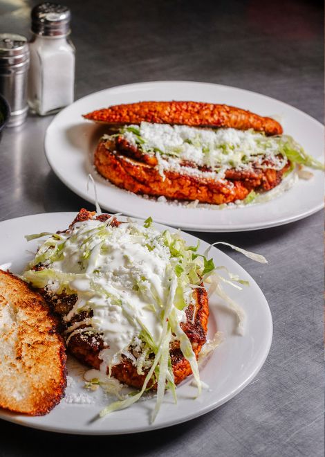 Pambazo, dipped Mexican torta with chorizo and potatoes