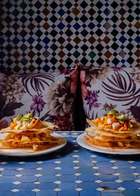 Sign off with jawhara fried pastry with fruit and high poured mint tea