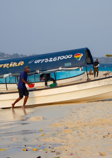 Step ashore on the stunning white Nakupenda sandbank.