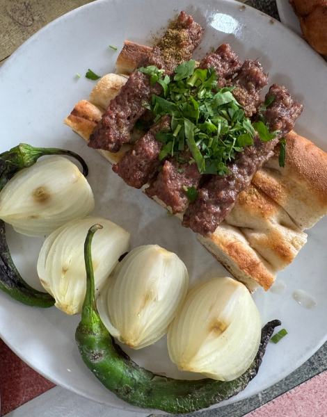 A piyaz marriage made in heaven, paired with meatball skewers