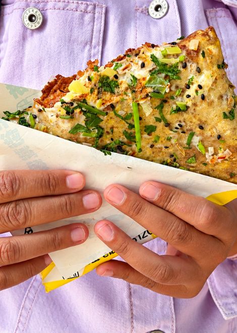 Crispy jianbing, packed with herbs, egg and crunchy cracker.