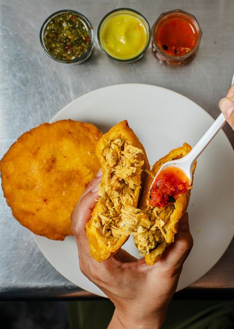 Layers of buttery pastry and tender chicken in this Colombian classic.