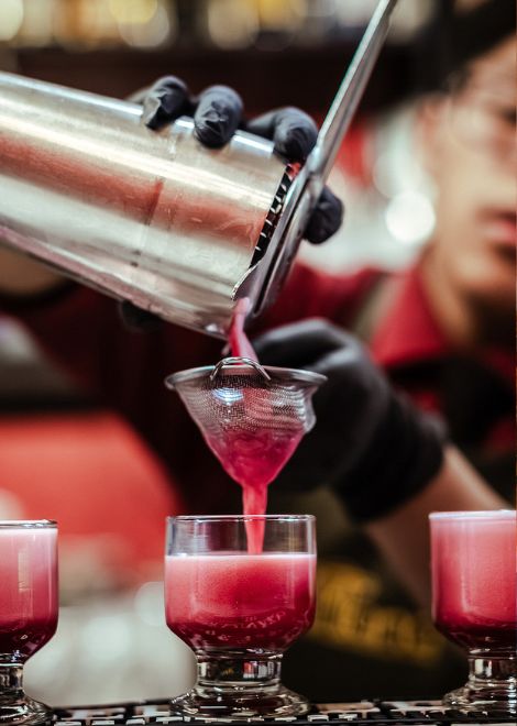 Purple corn, pisco, and citrus come together in this uniquely Peruvian twist on the famous Pisco Sour