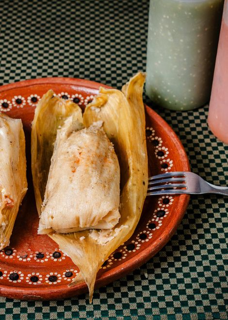Tamal stuffed with chicken salsa verde