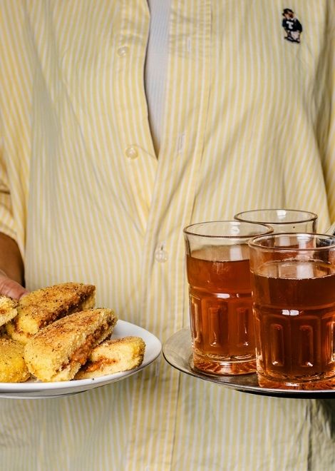 Handmade harsha with nutty amlou and Moroccan mint tea