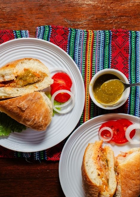 A local classic: chile relleno tucked inside a crusty bread roll.