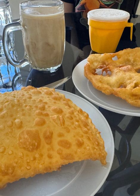 Small aniseed fritter, bunuelo pequeno, and pastel cheese fritters