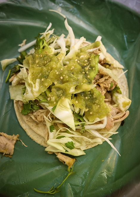 Juice, tender pork lechón tacos with house salsa 