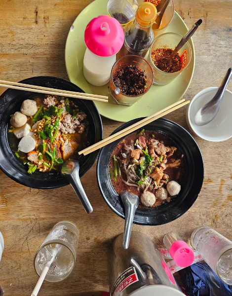 Boat noodles in a rich broth to kick things off