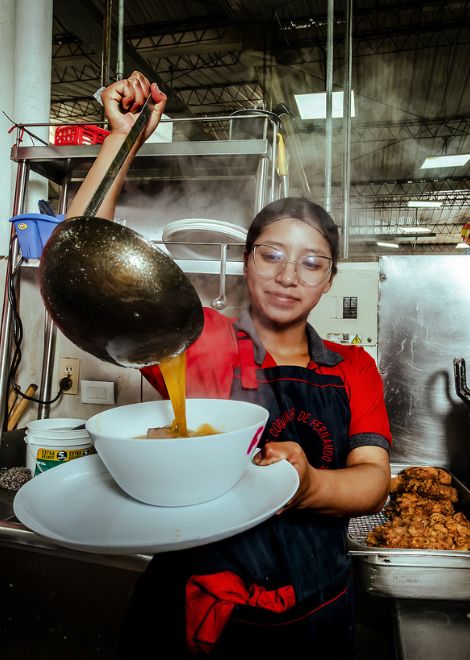 Steaming encebollado, Ecuador's beloved tuna and yuca soup.