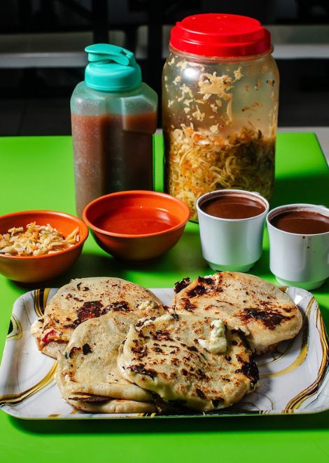 Wild mora greens and gooey cheese tucked inside a handmade pupusa.