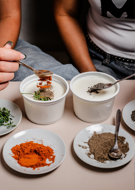 Ergo yogurt with mitmita, rue and black cumin salt