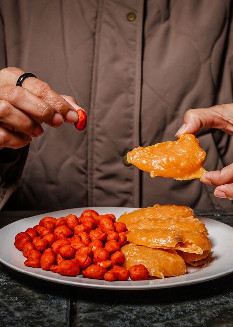 Roasted peanuts seasoned with smoky merkén, Chile's iconic Mapuche chilli spice blend
