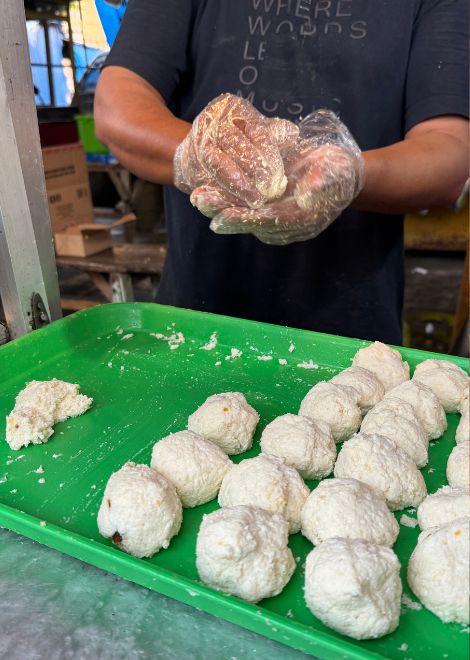 Handmade combro moments before hitting the hot oil.