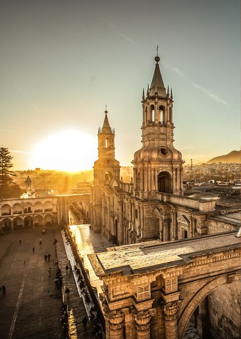Begin your culinary journey in the heart of Arequipa at the Plaza de Armas.