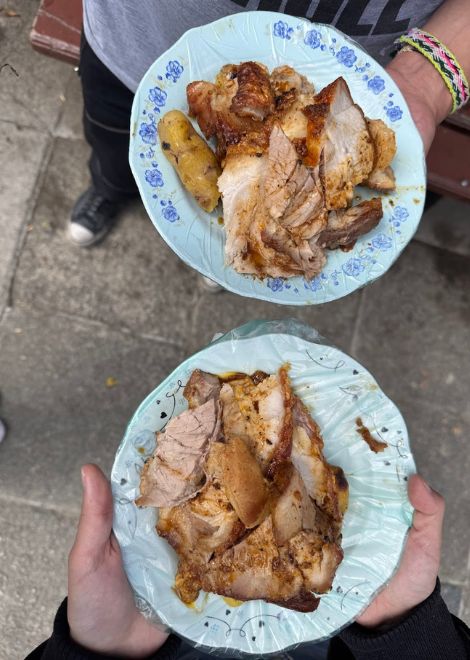 Plates of juicy pork lechon