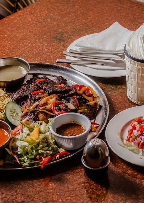 Grilled camel with spiced biriyani rice