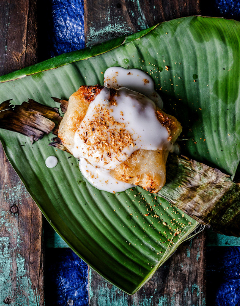 Creamy banana cake lightly grilled