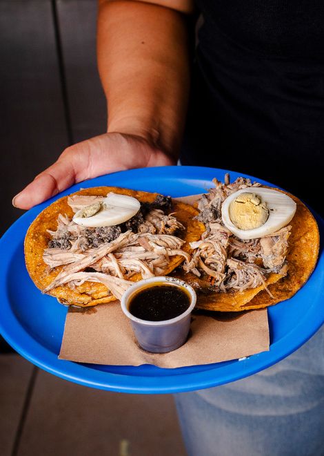 A Merida speciality, rellango negro shredded turkey on a crispy panucho 