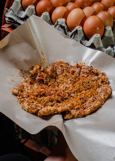 Jakarta's legendary kerak telor, a savoury rice omelette with crispy edges.