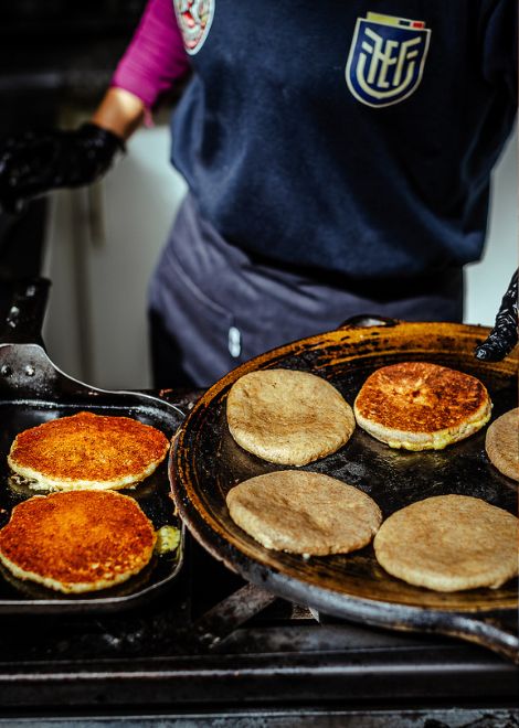 Golden tortilla de choclo, a sweet and savoury Andean corn pancake.