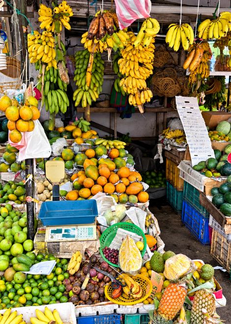 A colourful medley of tropical fruits in the heart of Kandy's Central Market.