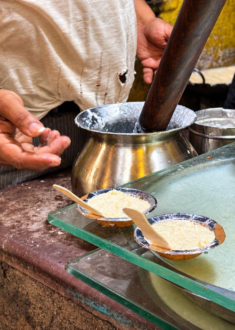 Cardamom-scented rabdi, thick with layers of sweet cream.