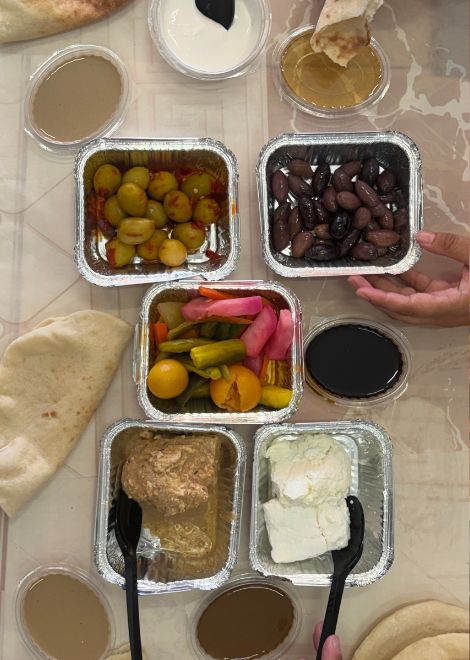 A traditional Egyptian spread of warm bread, local cheeses and olives.