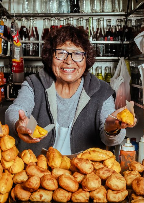 A crisp, golden papa rellena filled with savoury seasoned meat.
